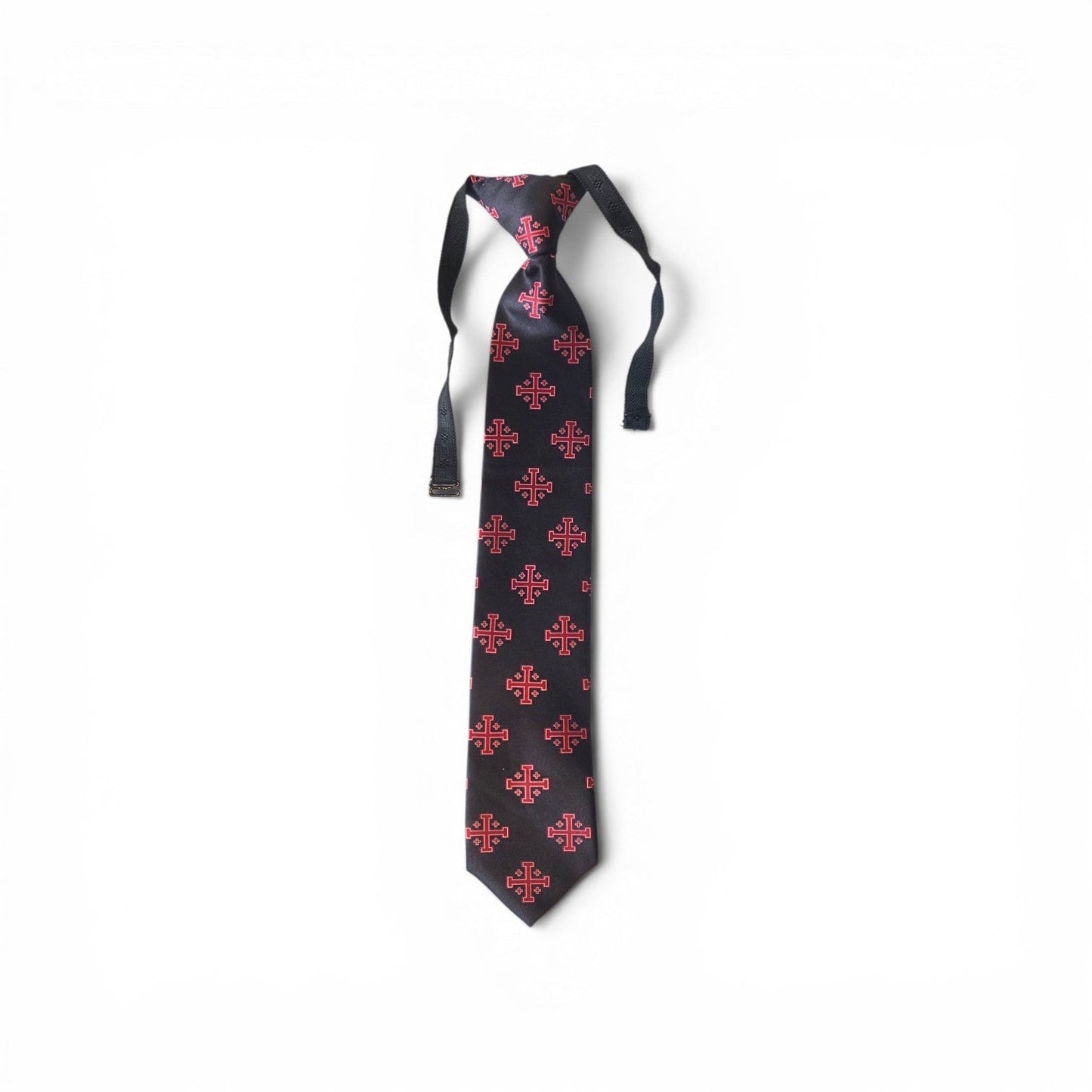 Boys Size Red Jerusalem Cross with White Accents Necktie - 16"