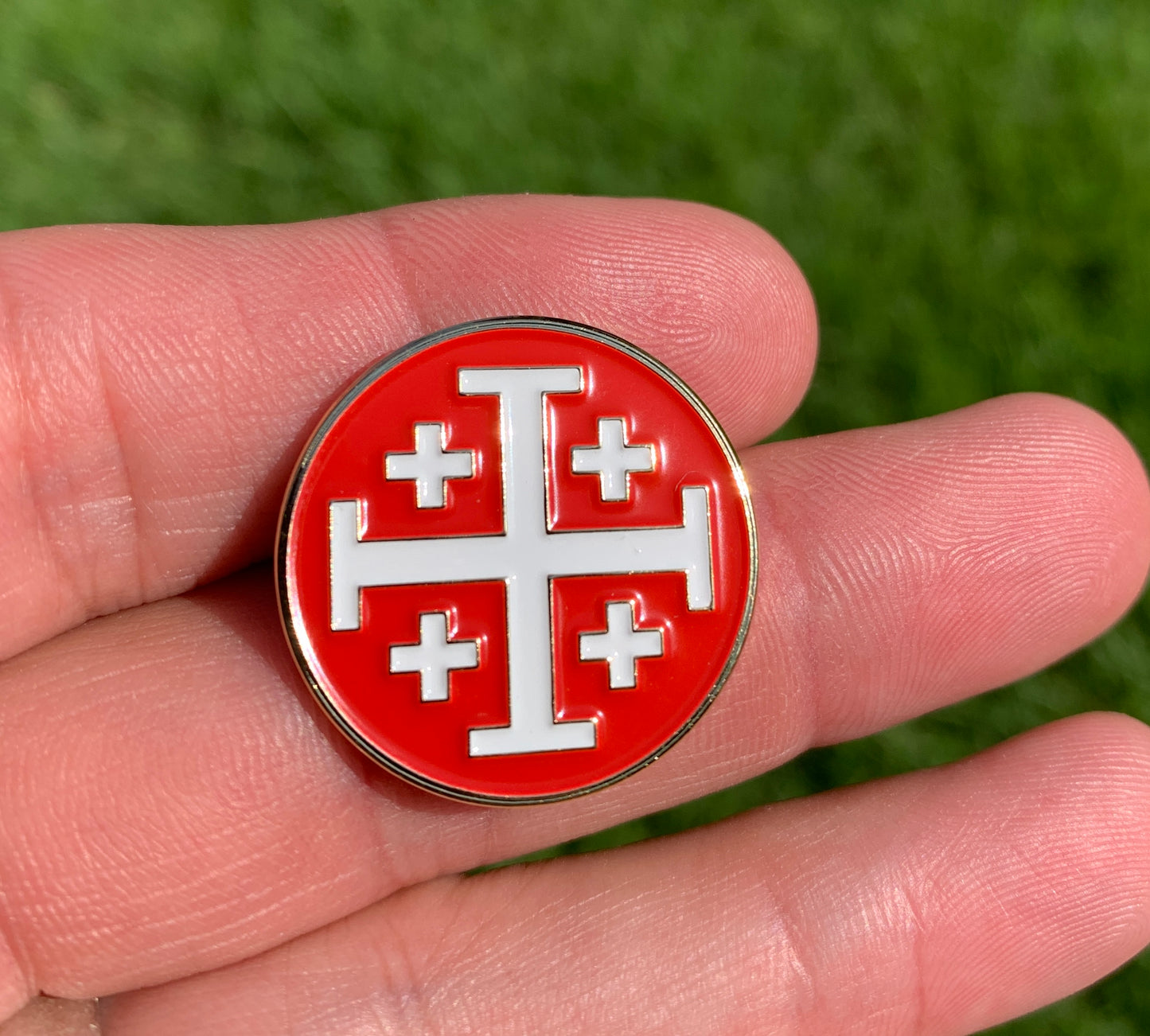Jerusalem Cross Red/White Lapel Pin - 1"