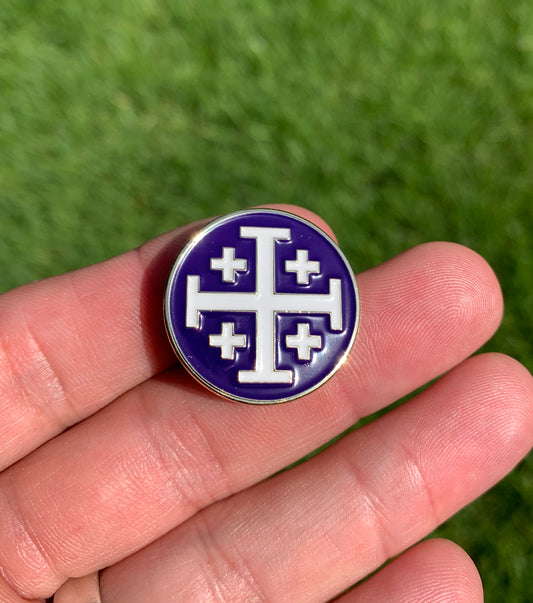 Jerusalem Cross Violet/White Lapel Pin - 1"