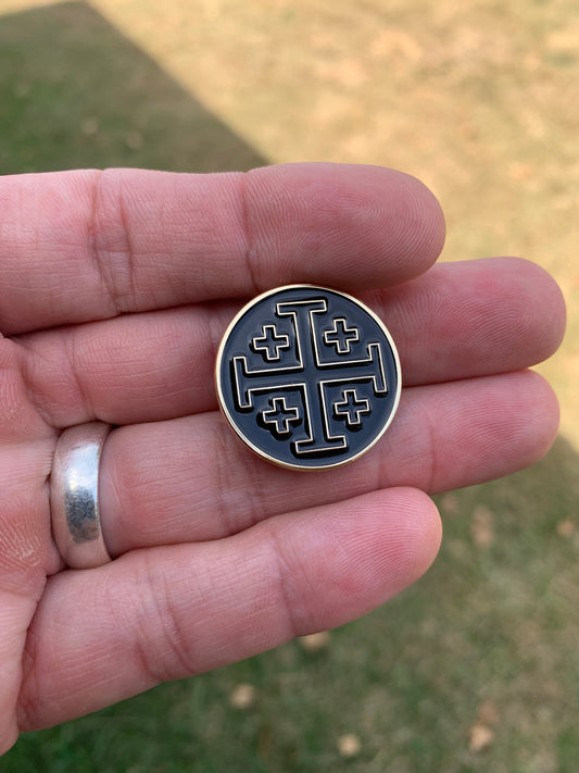 Jerusalem Cross Black/Black "No Quarter" Lapel Pin - 1"