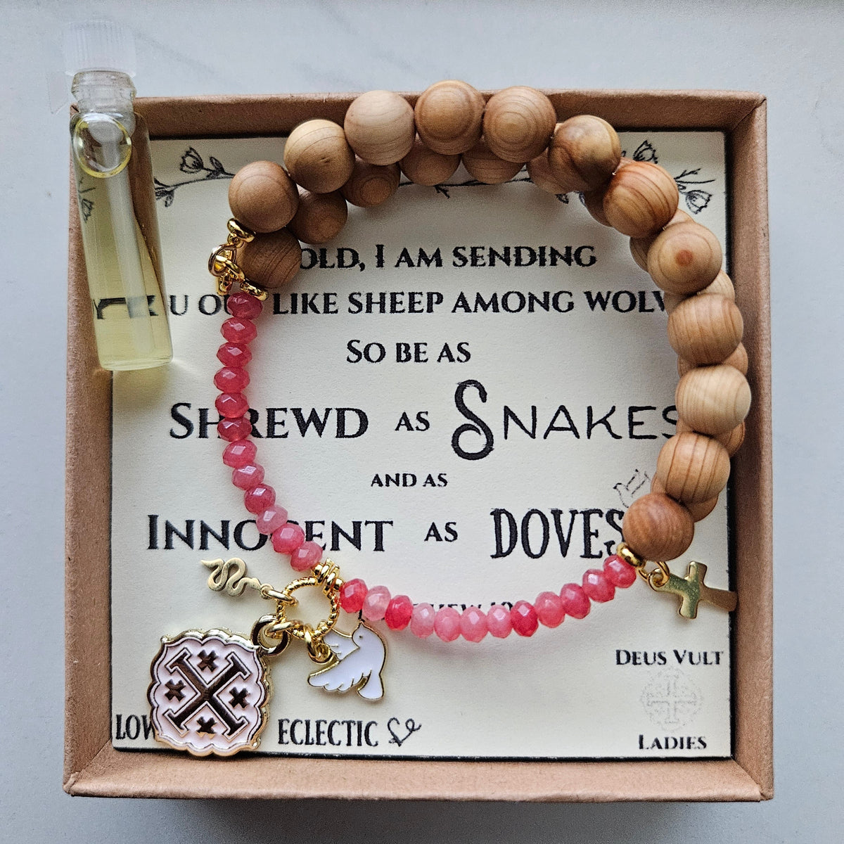 Quatrafoil Matthew 10:16 Jerusalem Cross Wrap Essential Oil Diffuser Bracelet
