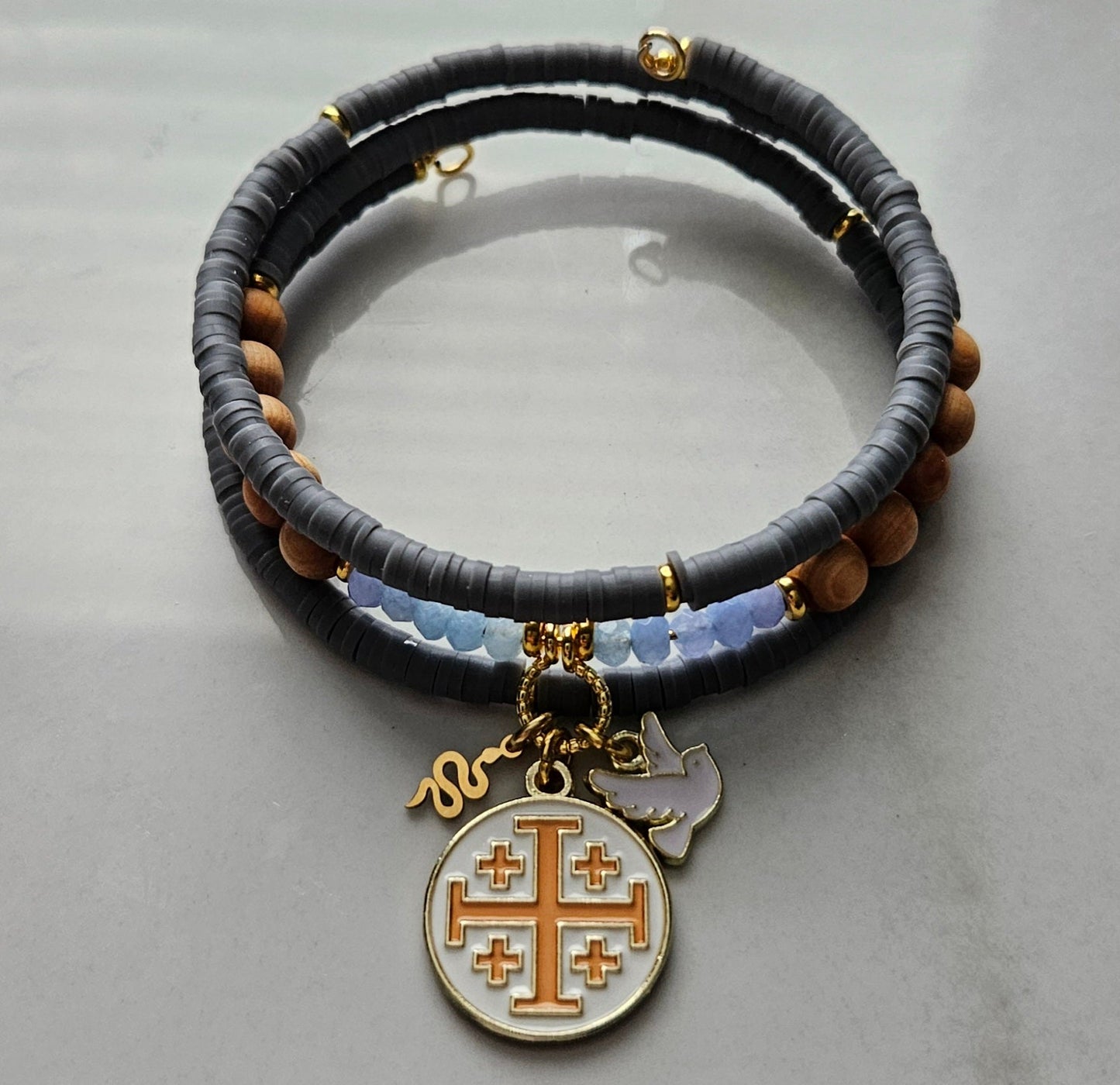 Matthew 10:16 Jerusalem Cross Wrap Essential Oil Diffuser Bracelet