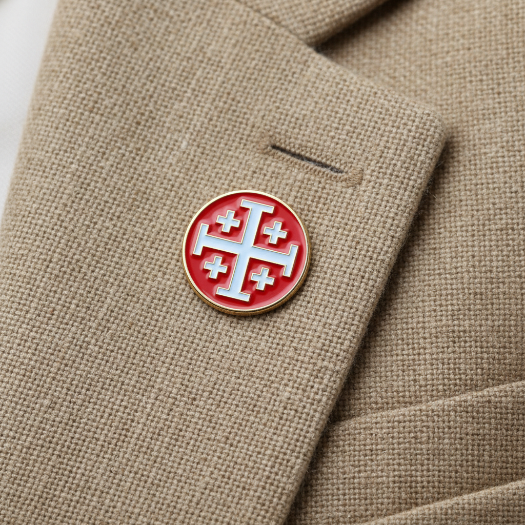 Jerusalem Cross Red/White Lapel Pin - 1"