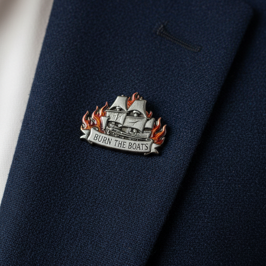 Burn the Boats pin - 1.25" (3-dimensional)