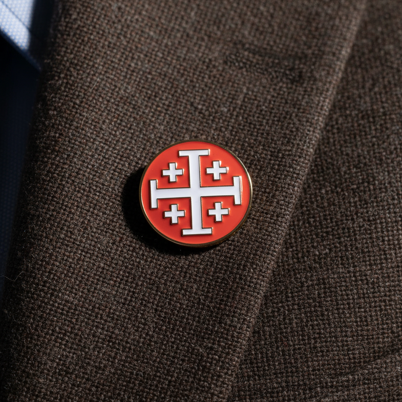 Jerusalem Cross Rose/White Lapel Pin - 1