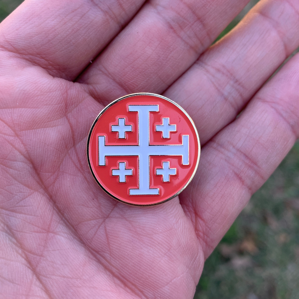 Jerusalem Cross Rose/White Lapel Pin - 1"