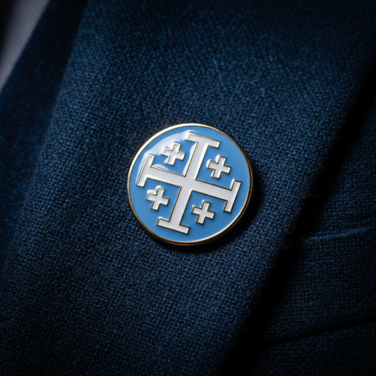 Jerusalem Cross Blue/White Lapel Pin - 1"