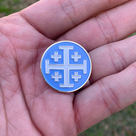 Jerusalem Cross Blue/White Lapel Pin - 1"