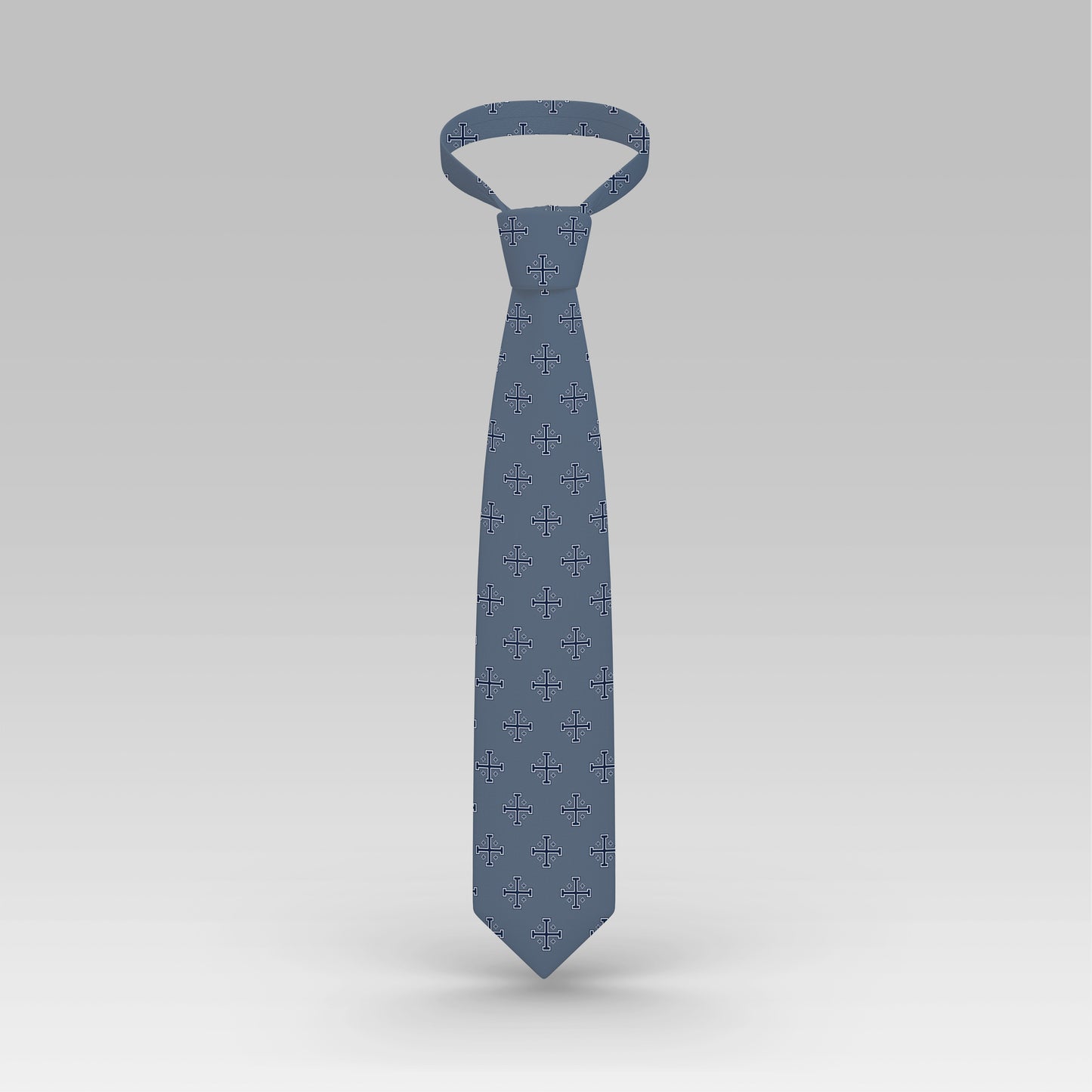Blue Jerusalem Cross Necktie with White Accents
