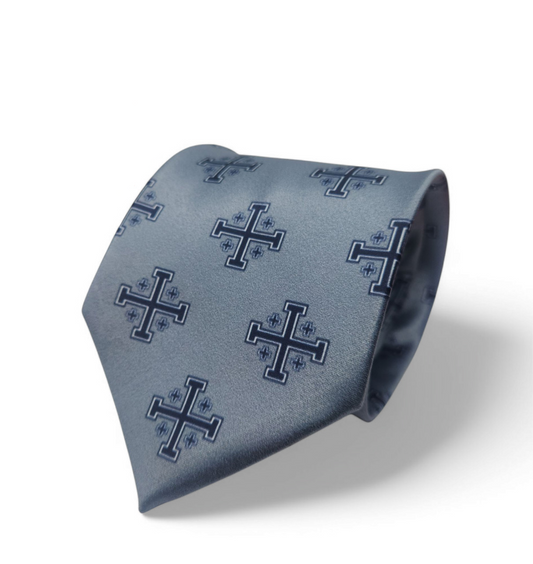 Blue Jerusalem Cross Necktie with White Accents