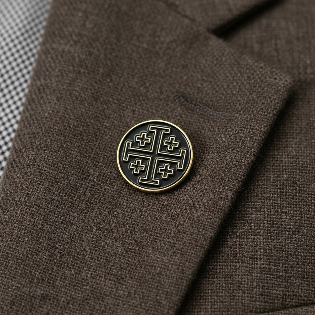 Jerusalem Cross Black/Black "No Quarter" Lapel Pin - 1"
