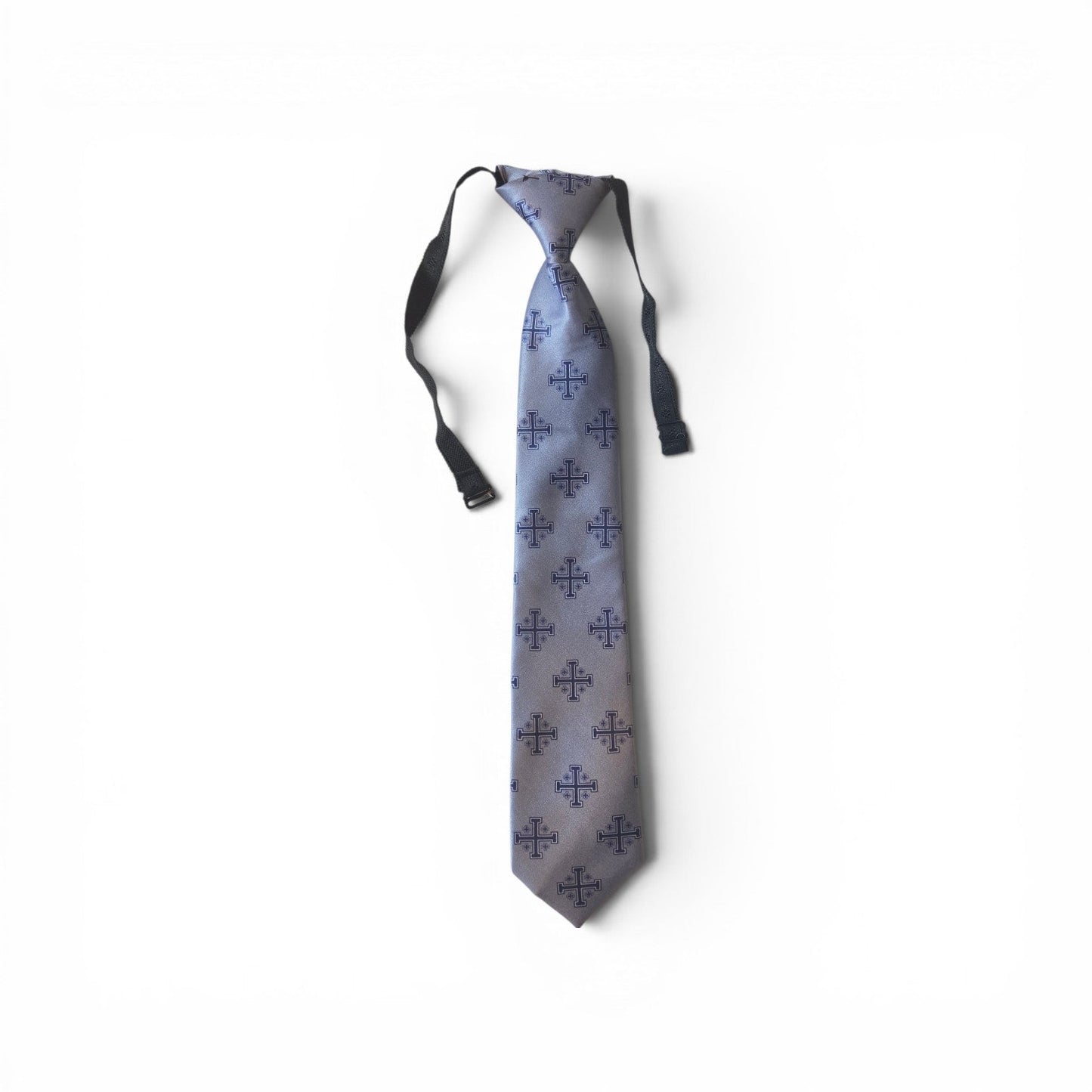 Boys Blue Jerusalem Cross Necktie with White Accents - 16"