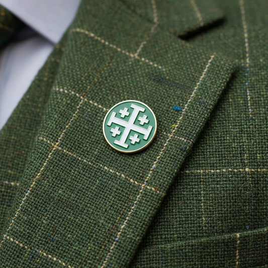 Jerusalem Cross Green/White Lapel Pin - 1"