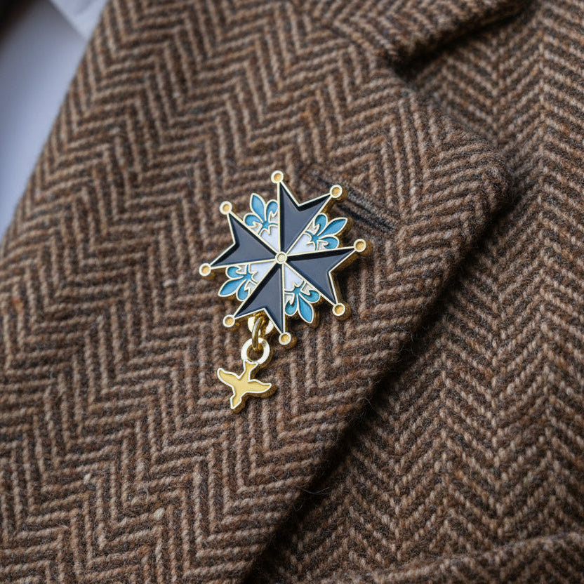 Huguenot Cross - 1" + hanging pendant pin