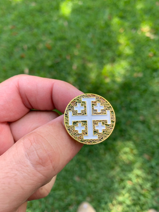 Jerusalem Cross Camo Lapel Pin - 1"