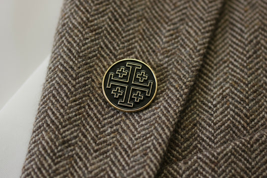 Jerusalem Cross Black/Black "No Quarter" Lapel Pin - 1"