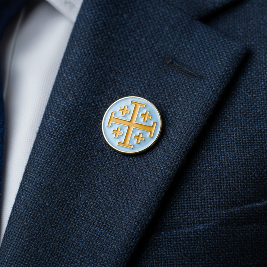 Jerusalem Cross White/Gold Lapel Pin - 1"
