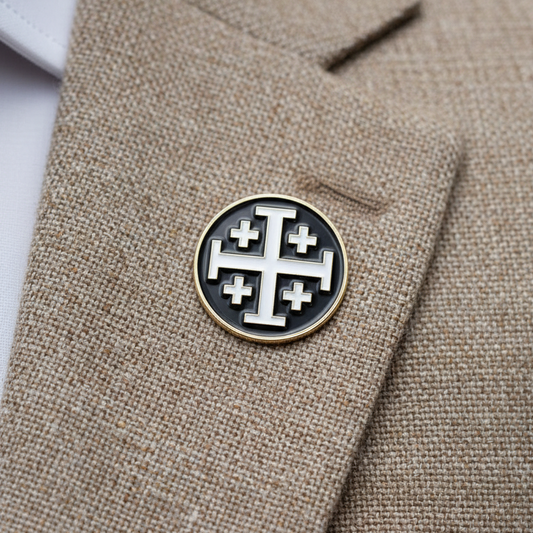 Jerusalem Cross Black/White Lapel Pin - 1"