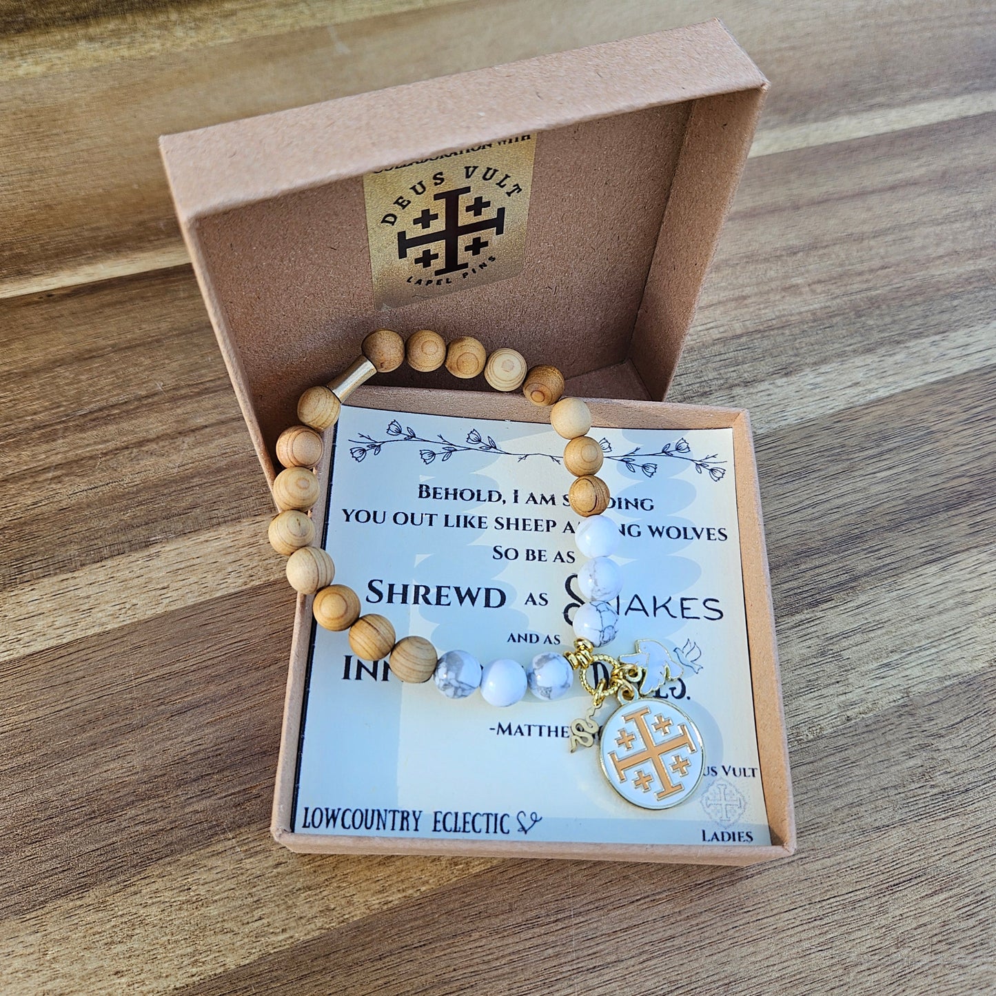 Matthew 10:16 Jerusalem Cross Stretch Essential Oil Diffuser Bracelet