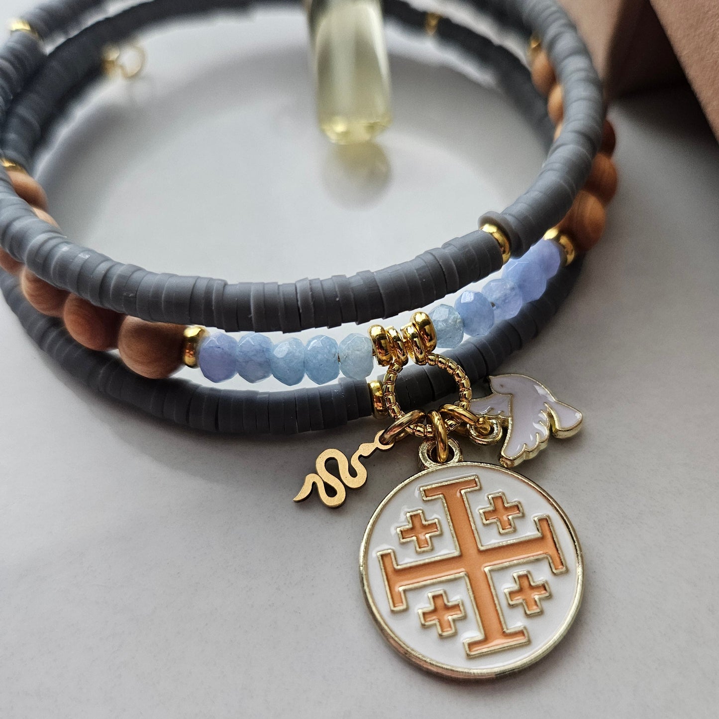 Matthew 10:16 Jerusalem Cross Wrap Essential Oil Diffuser Bracelet