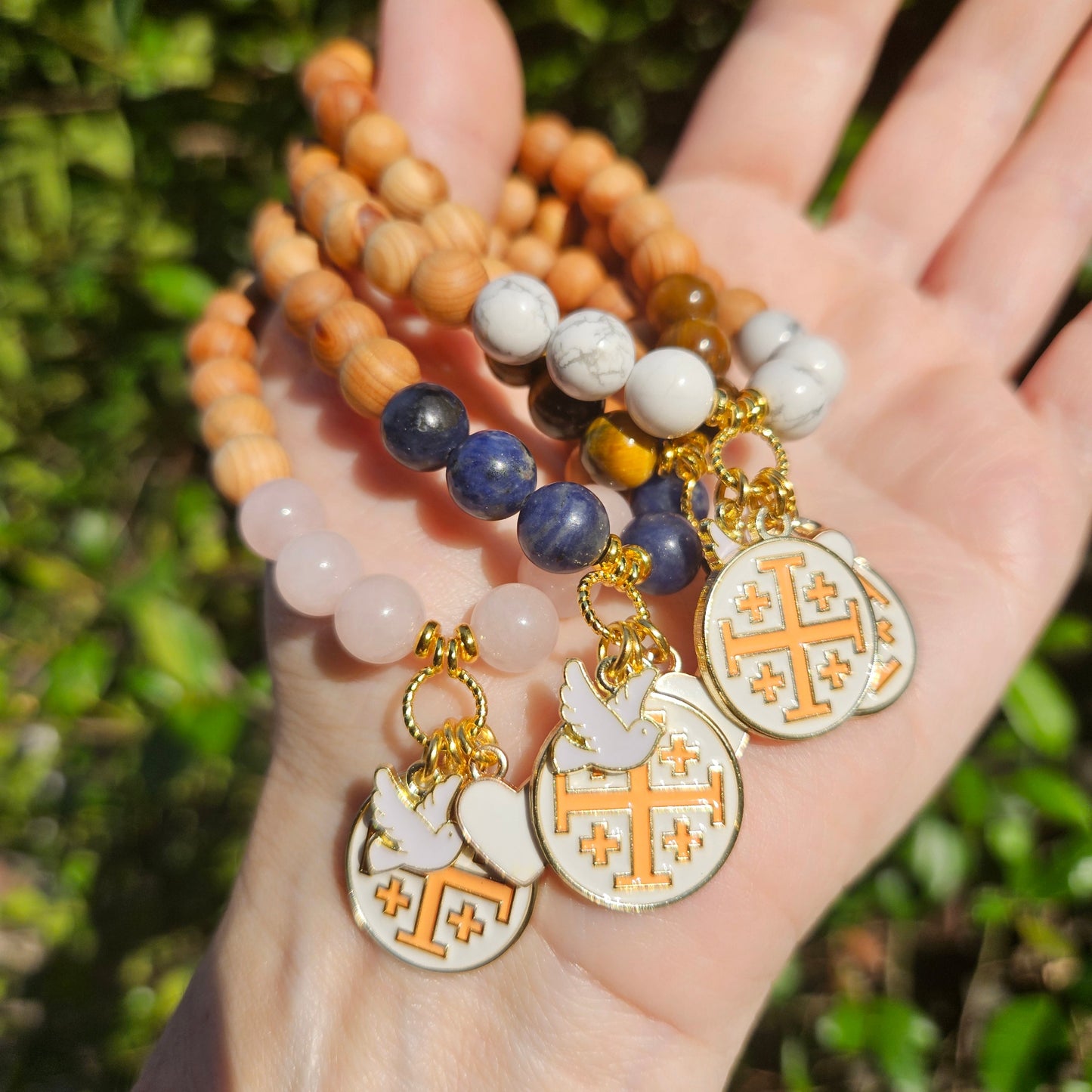 Jerusalem Cross Faith, Hope & Love Stretch Essential Oil Diffuser Bracelet