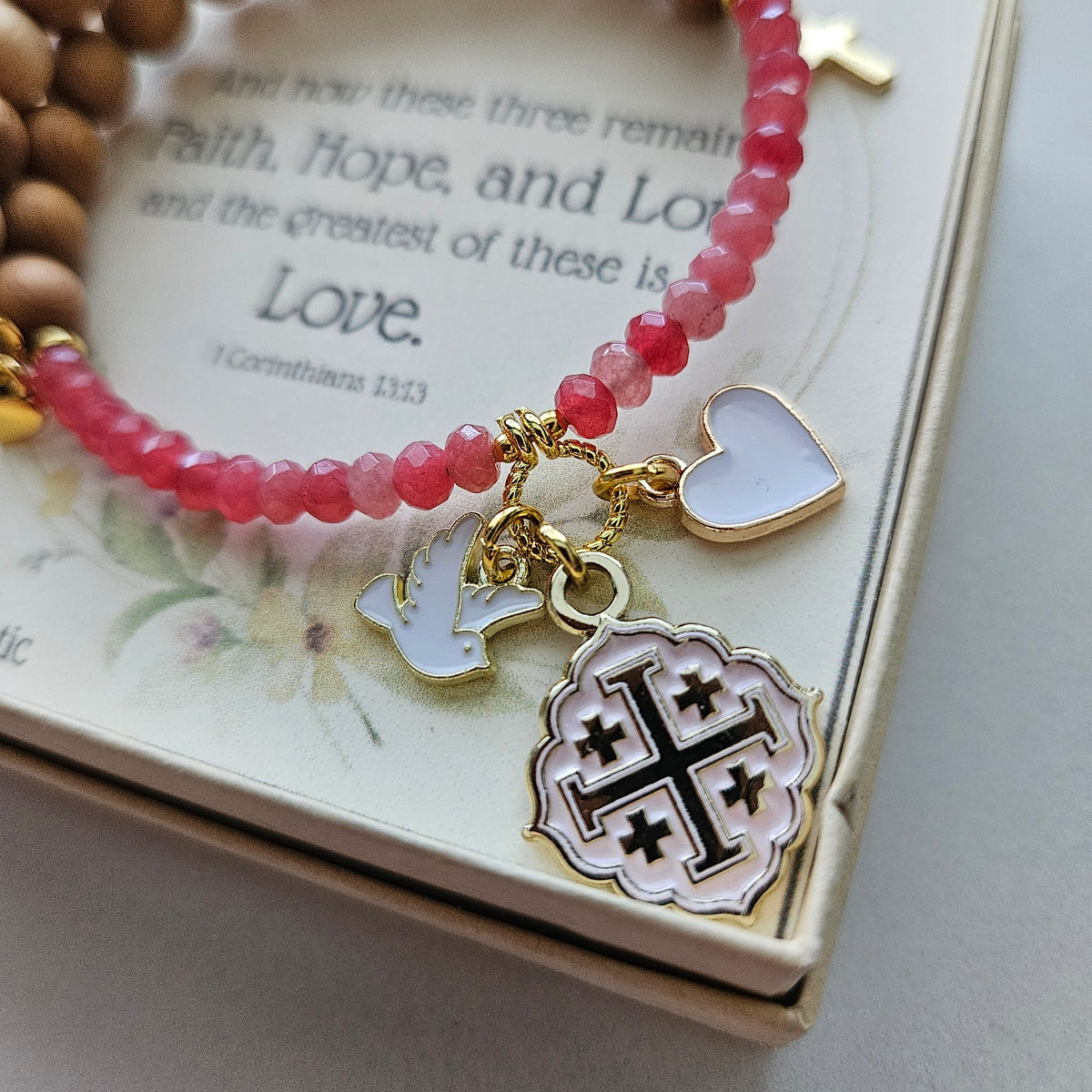 Quatrafoil Jerusalem Cross Faith, Hope & Love Wrap Essential Oil Diffuser Bracelet
