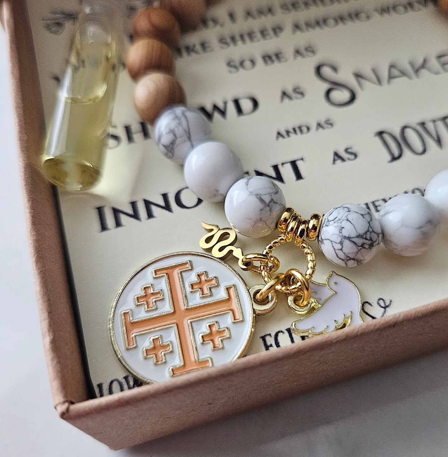 Matthew 10:16 Jerusalem Cross Stretch Essential Oil Diffuser Bracelet