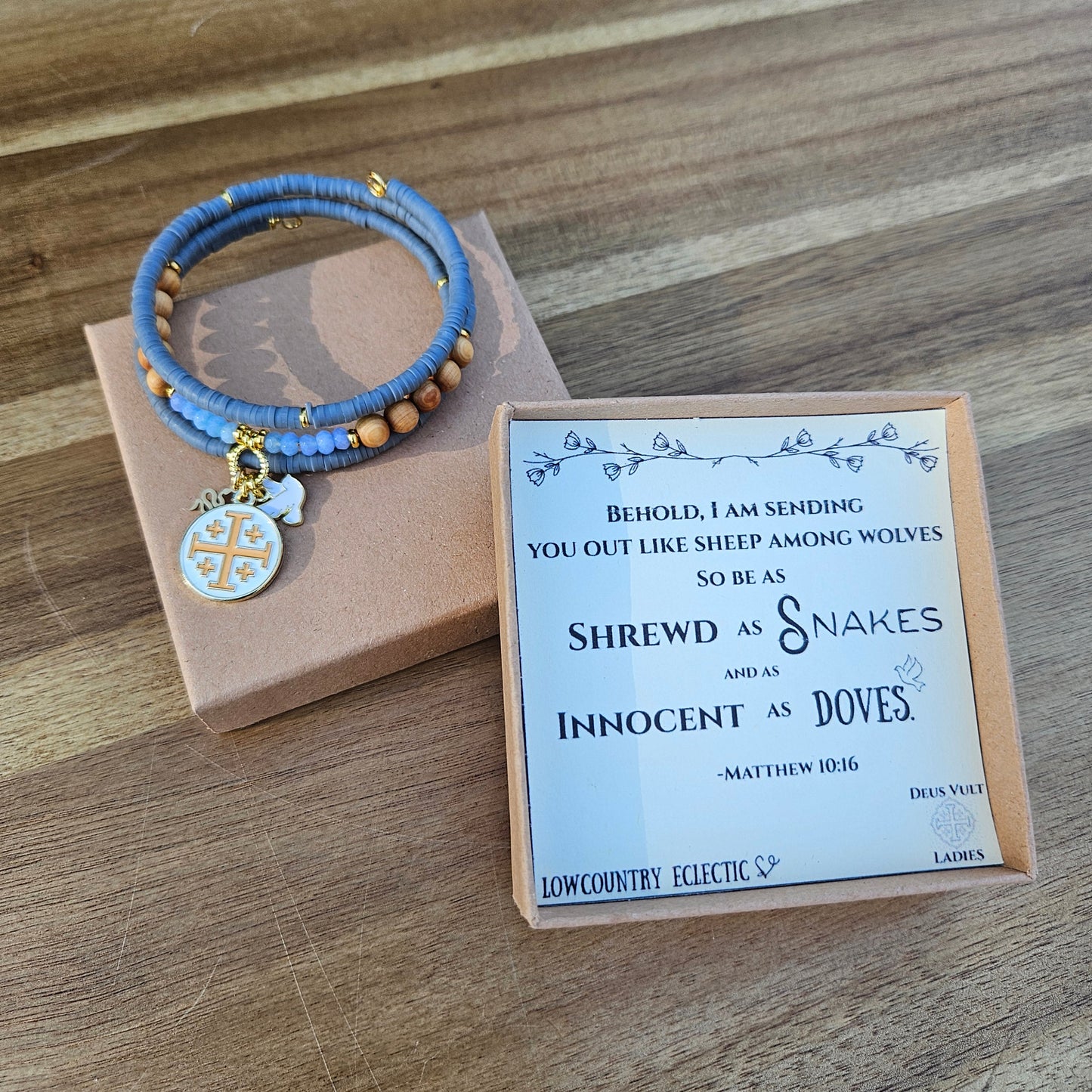 Matthew 10:16 Jerusalem Cross Wrap Essential Oil Diffuser Bracelet