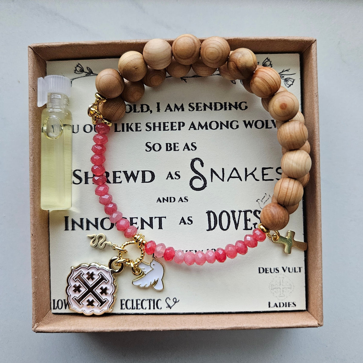 Quatrafoil Matthew 10:16 Jerusalem Cross Wrap Essential Oil Diffuser Bracelet