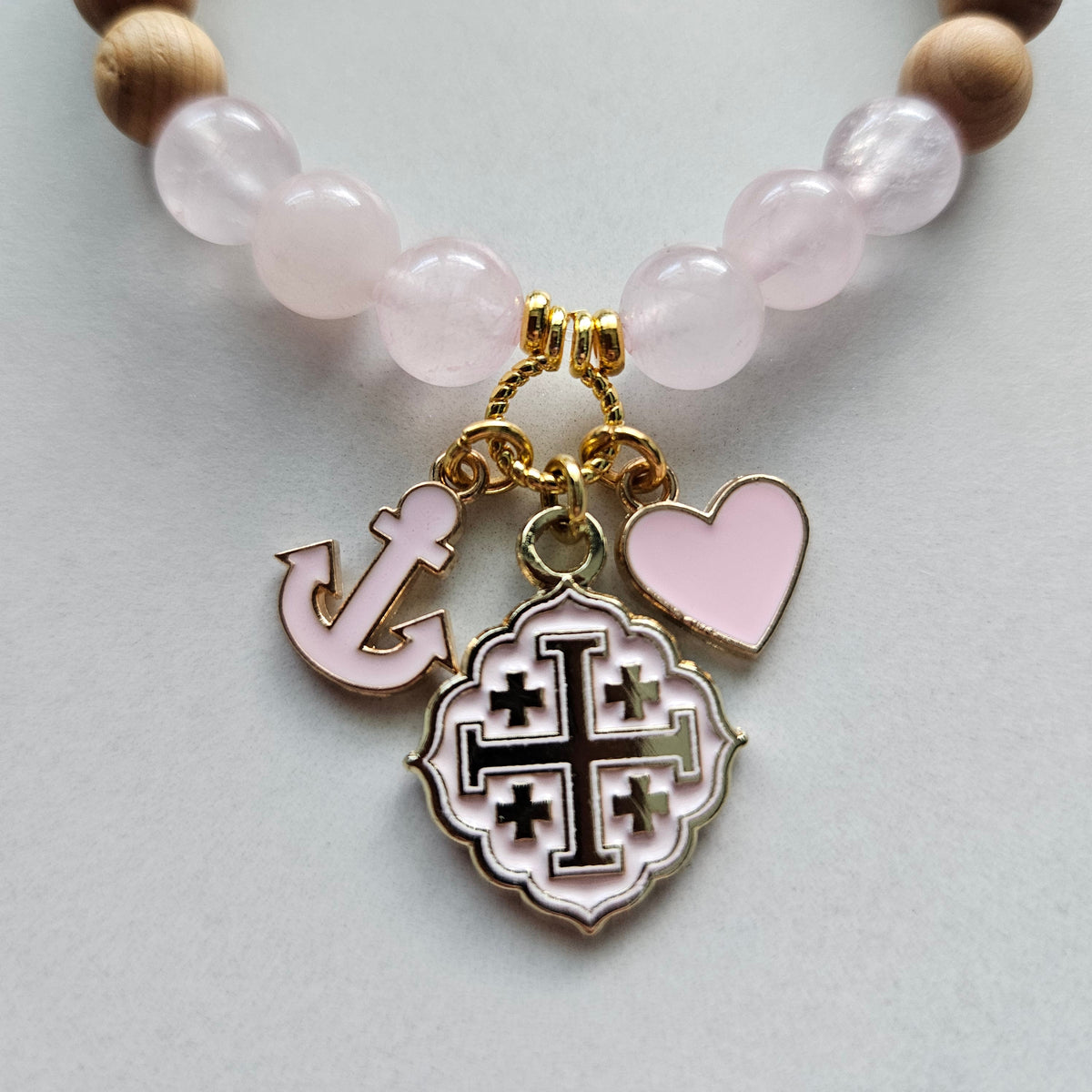 Quatrafoil Jerusalem Cross Hope Anchor Stretch Essential Oil Diffuser Bracelet