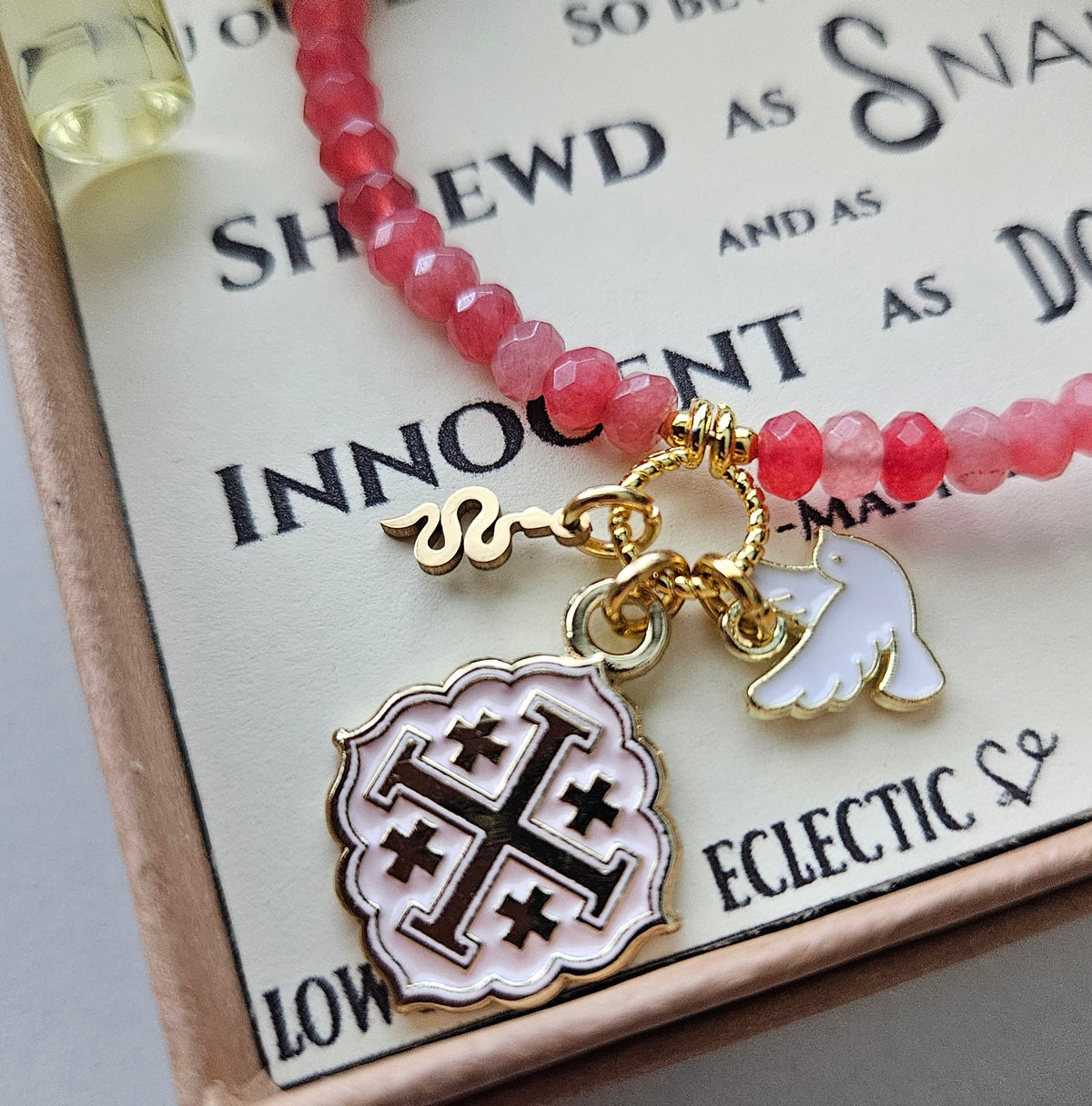 Quatrafoil Matthew 10:16 Jerusalem Cross Wrap Essential Oil Diffuser Bracelet