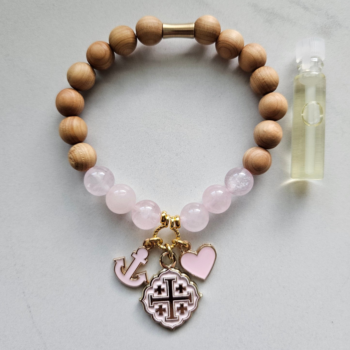 Quatrafoil Jerusalem Cross Hope Anchor Stretch Essential Oil Diffuser Bracelet