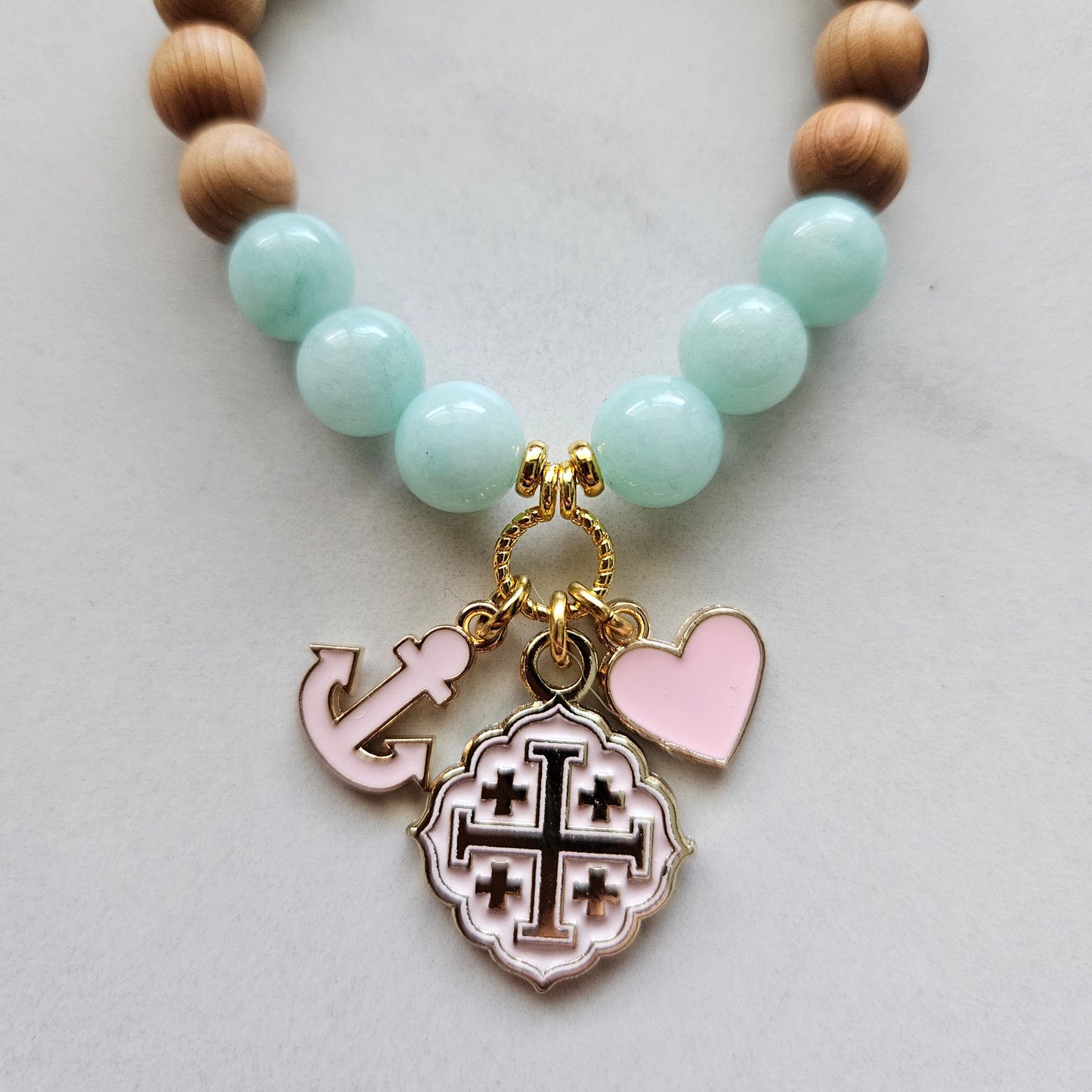 Quatrafoil Jerusalem Cross Hope Anchor Stretch Essential Oil Diffuser Bracelet