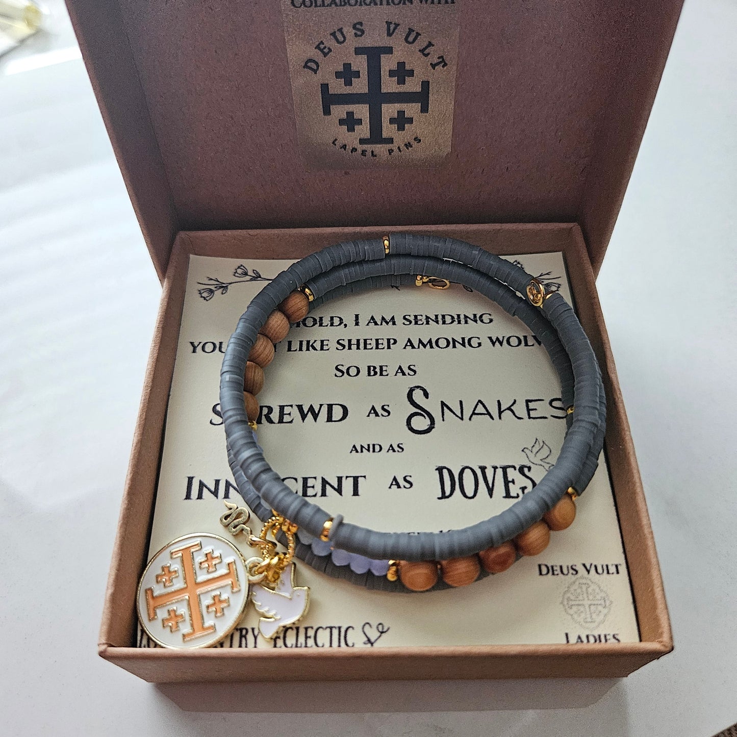 Matthew 10:16 Jerusalem Cross Wrap Essential Oil Diffuser Bracelet