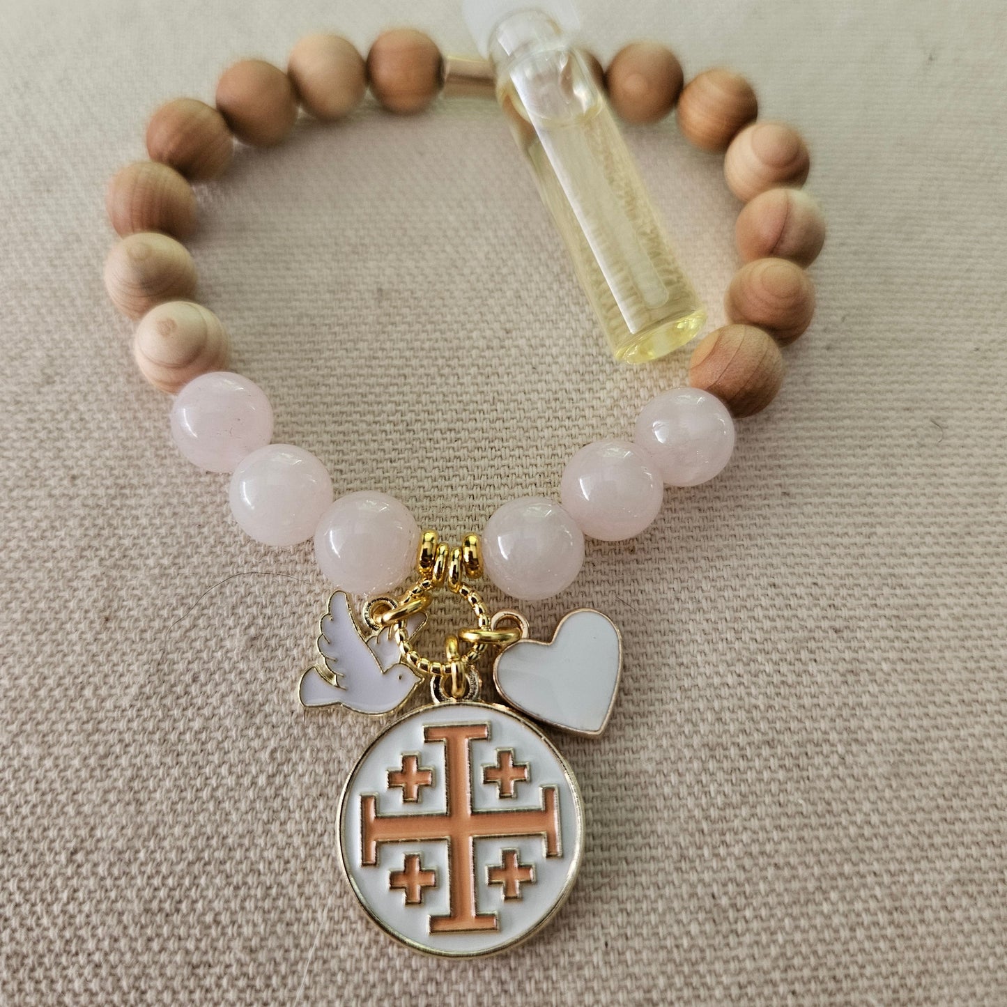 Jerusalem Cross Faith, Hope & Love Stretch Essential Oil Diffuser Bracelet