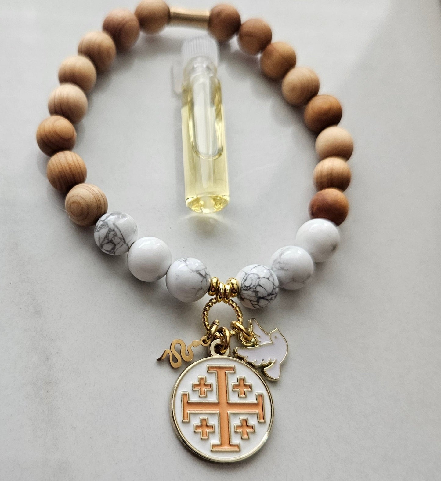 Matthew 10:16 Jerusalem Cross Stretch Essential Oil Diffuser Bracelet