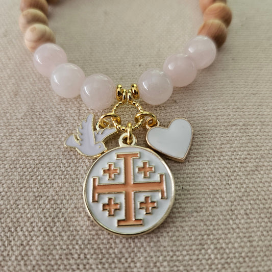Jerusalem Cross Faith, Hope & Love Stretch Essential Oil Diffuser Bracelet