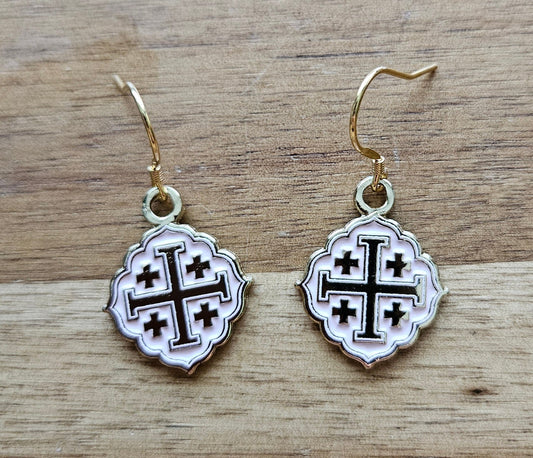 Quatrafoil Jerusalem Cross Earrings