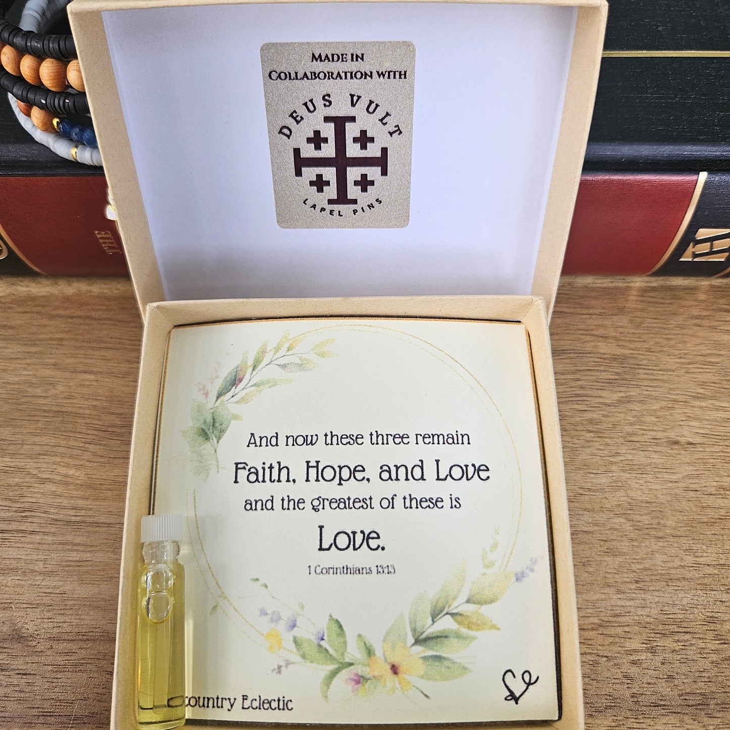 Jerusalem Cross Faith, Hope & Love Stretch Essential Oil Diffuser Bracelet