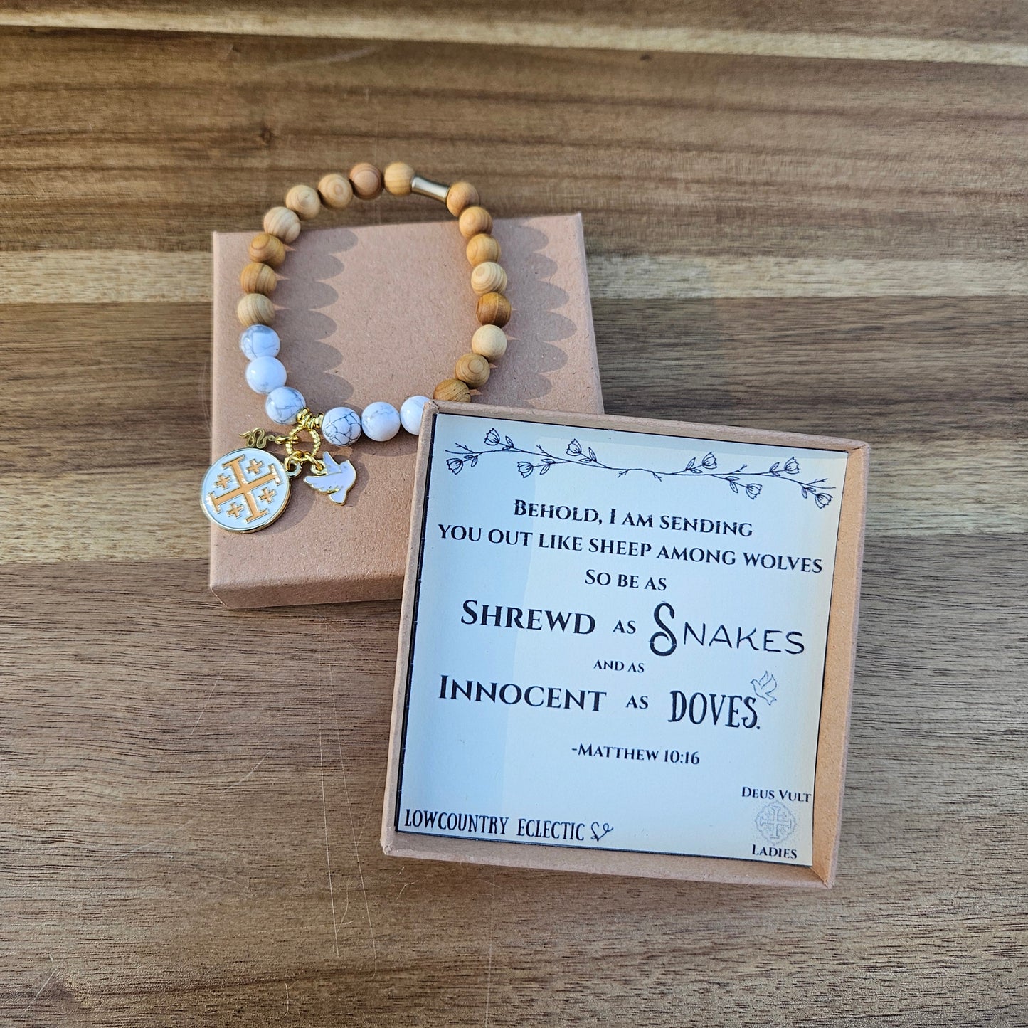 Matthew 10:16 Jerusalem Cross Stretch Essential Oil Diffuser Bracelet