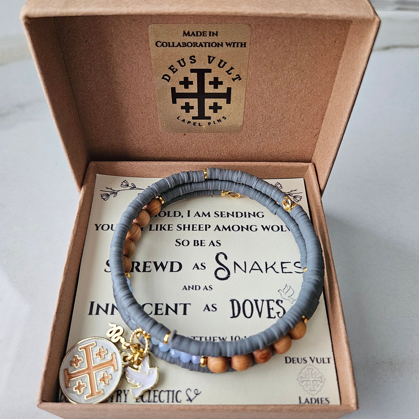 Matthew 10:16 Jerusalem Cross Wrap Essential Oil Diffuser Bracelet
