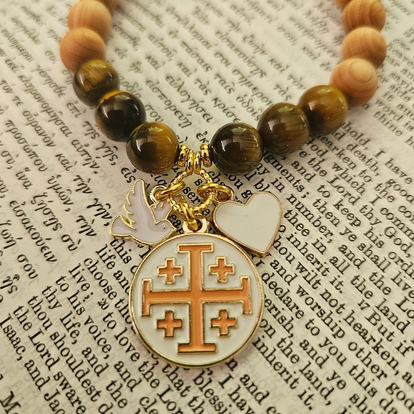 Jerusalem Cross Faith, Hope & Love Stretch Essential Oil Diffuser Bracelet