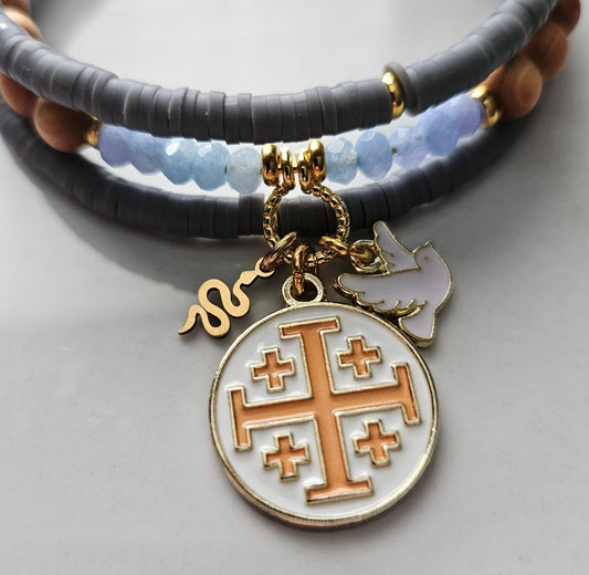 Matthew 10:16 Jerusalem Cross Wrap Essential Oil Diffuser Bracelet