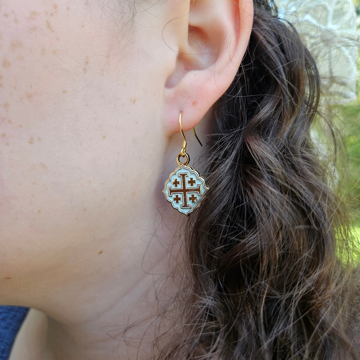 Quatrafoil Jerusalem Cross Earrings