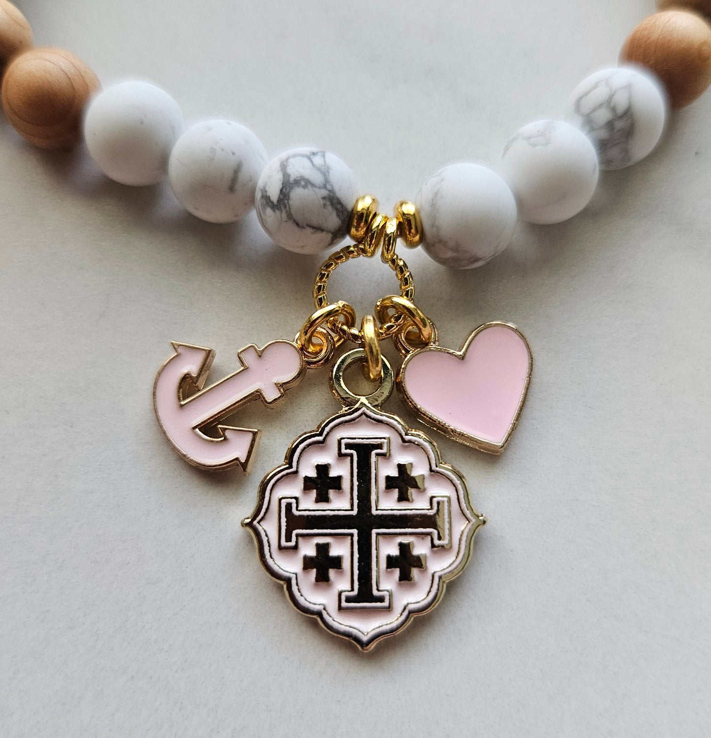 Quatrafoil Jerusalem Cross Hope Anchor Stretch Essential Oil Diffuser Bracelet