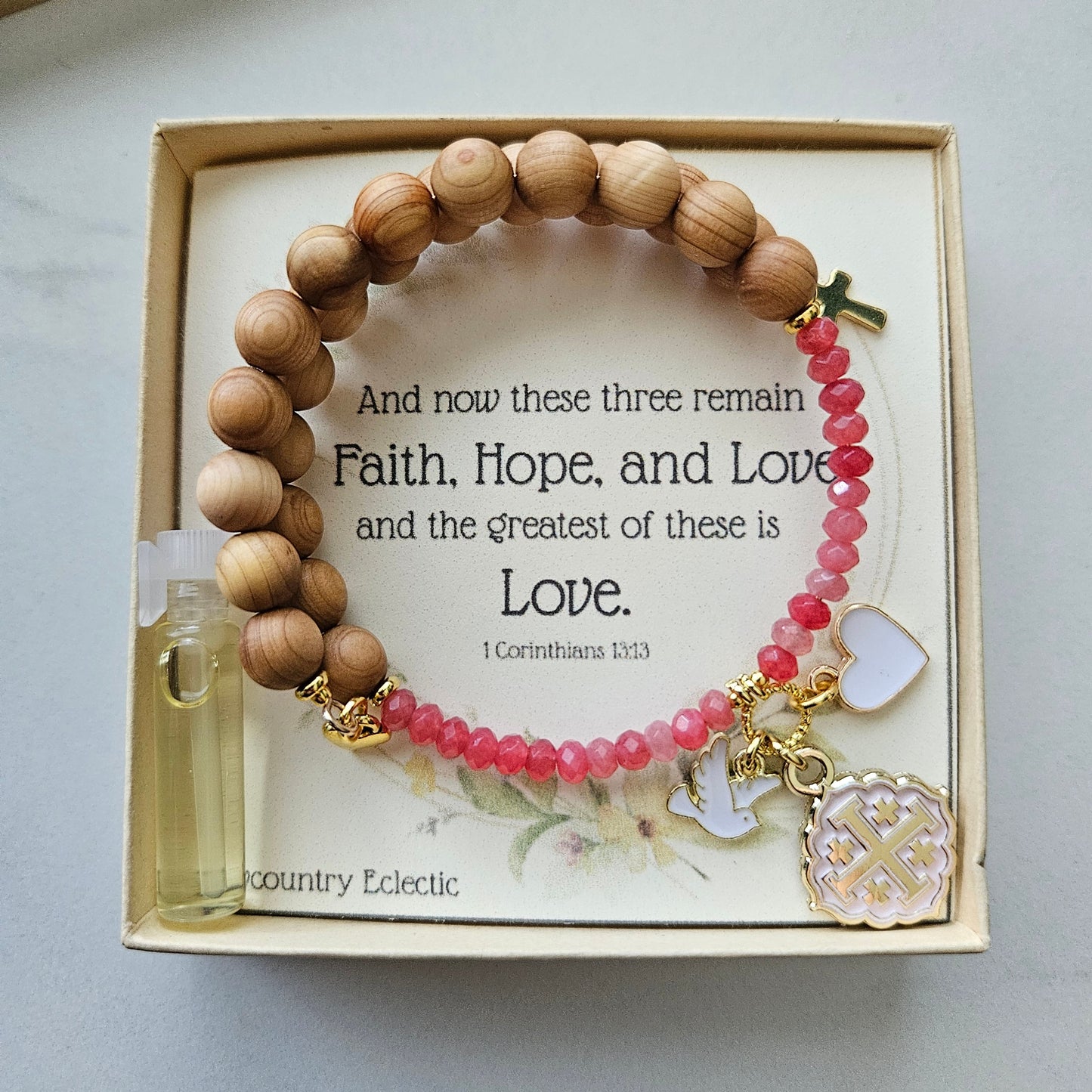 Quatrafoil Jerusalem Cross Faith, Hope & Love Wrap Essential Oil Diffuser Bracelet