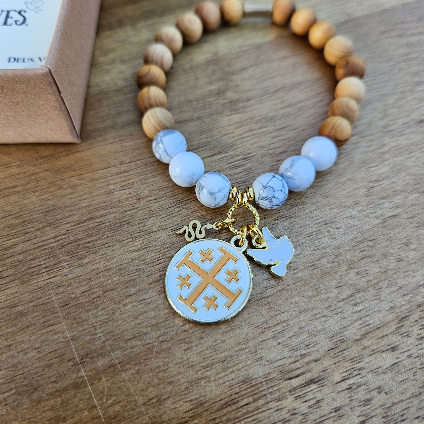 Matthew 10:16 Jerusalem Cross Stretch Essential Oil Diffuser Bracelet