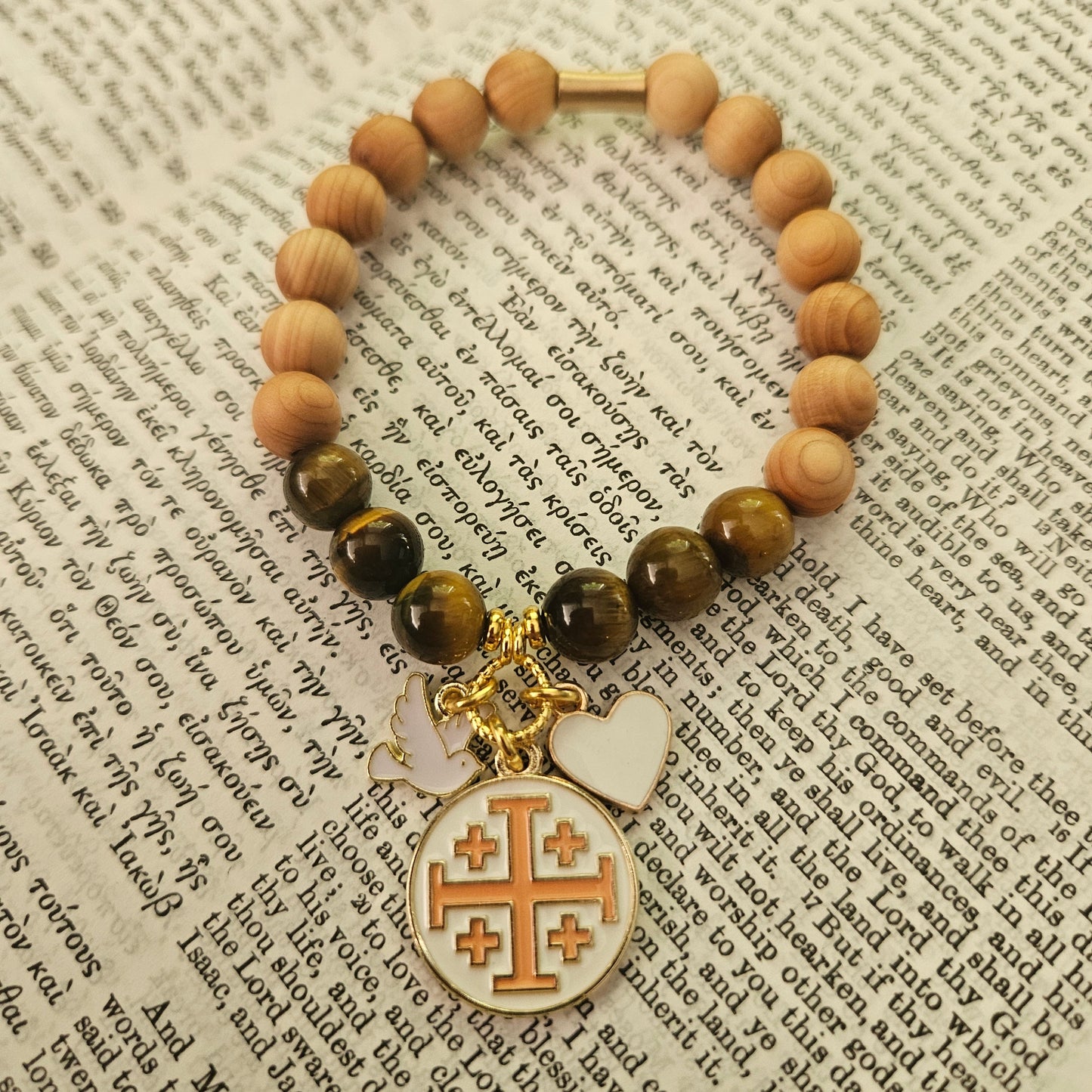 Jerusalem Cross Faith, Hope & Love Stretch Essential Oil Diffuser Bracelet
