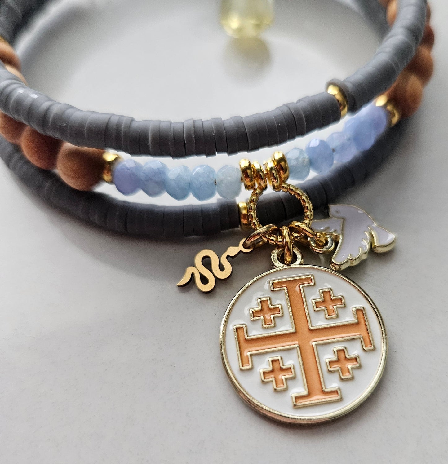 Matthew 10:16 Jerusalem Cross Wrap Essential Oil Diffuser Bracelet