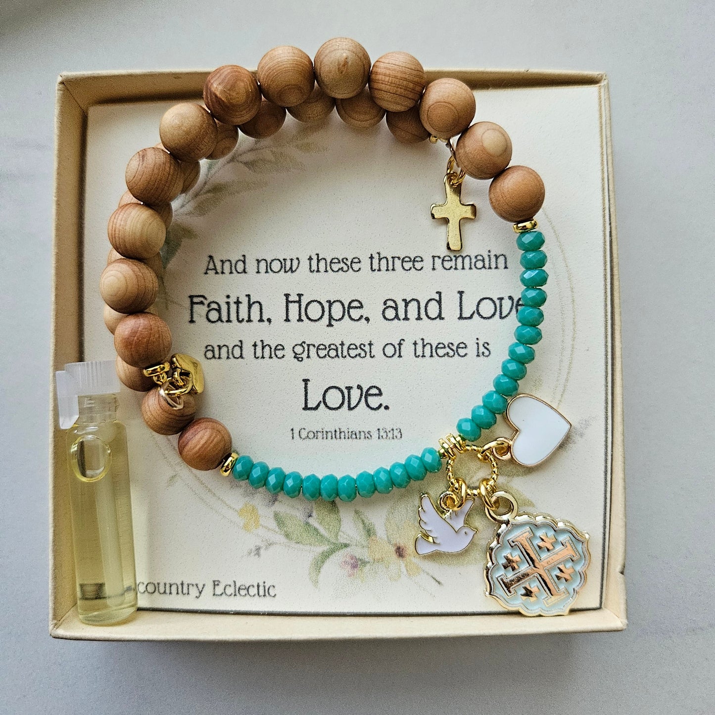 Quatrafoil Jerusalem Cross Faith, Hope & Love Wrap Essential Oil Diffuser Bracelet